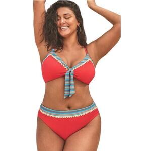 Swimsuits for All Mentor Tie Front Ribbed High Waist Bikini Set sz 18